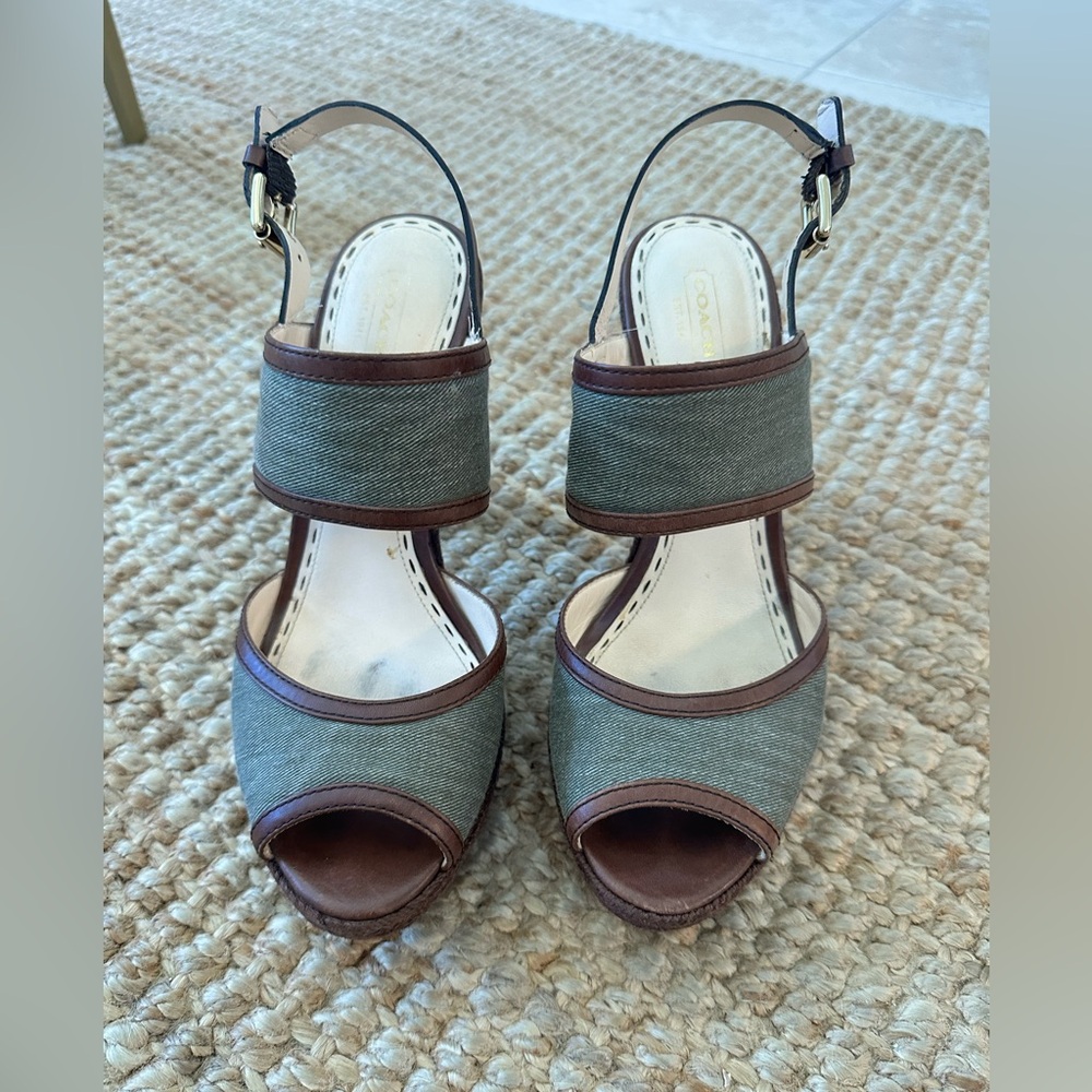 Coach Daria Platform Sandals Heels Olive Green 9.5 - Picture 2 of 7